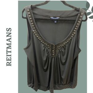 🛍️3/$40 Reitmans Black Embellished Neckline Sleeveless Top Waistband Size 3X